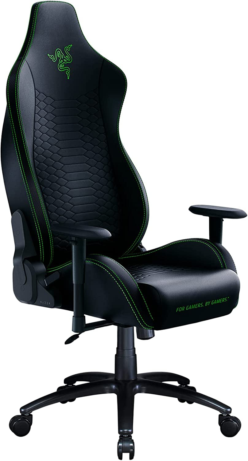 Iskur X Ergonomic Gaming Chair Black/Green - Leather Upholstered Adjustable Armrests High-Density Foam Cushions