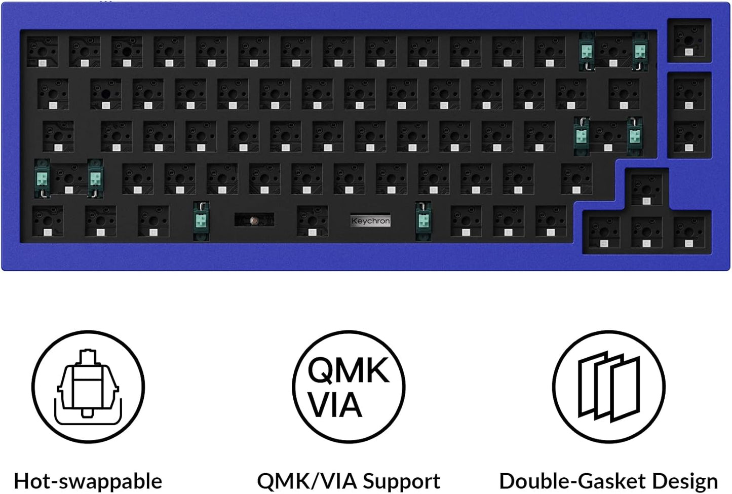 Q2 Custom Mechanical Keyboard Full Aluminum Wired Barebone Version, QMK/VIA Programmable Macro, Compatible with Mac Windows Linux, Hot-Swappable 65% Layout, Double-Gasket DIY Kit - Blue