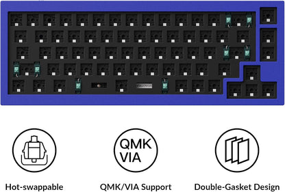 Q2 Custom Mechanical Keyboard Full Aluminum Wired Barebone Version, QMK/VIA Programmable Macro, Compatible with Mac Windows Linux, Hot-Swappable 65% Layout, Double-Gasket DIY Kit - Blue