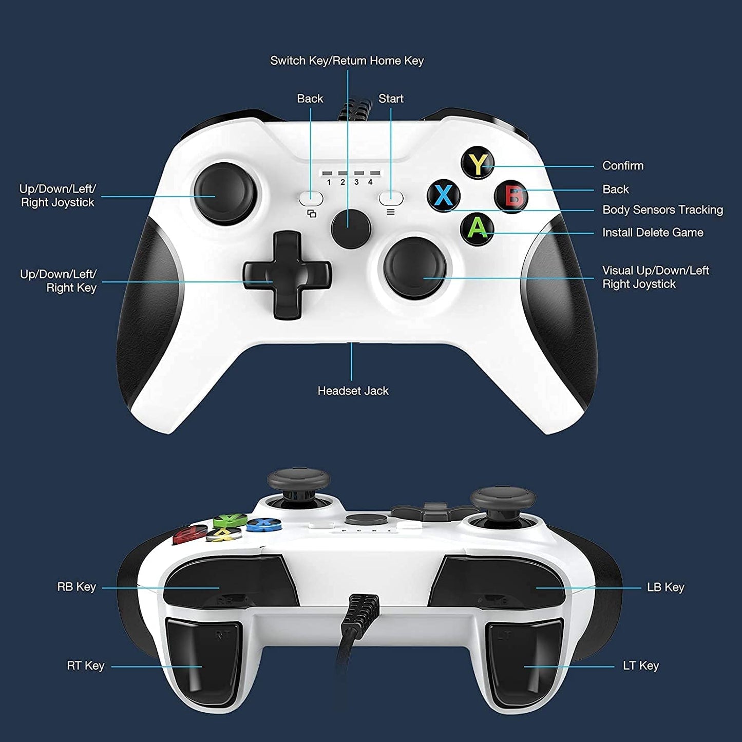 Controller Wired for Xbox One Xbox Wired Controller Gamepad with Headphone Jack for Xbox One/One S/One X/Series X/S/PC Windows 7/8/10 (White)