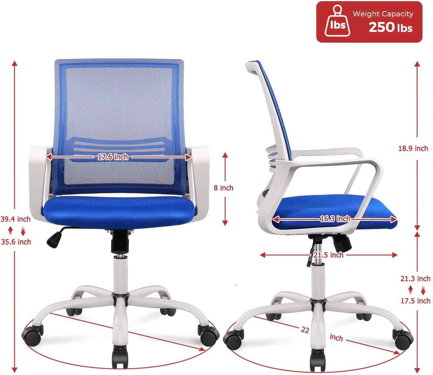 Office Chair, Desk Chair Ergonomic Office Chair Computer Chair, Home Office Desk Chairs with Wheels Mesh Office Chair, Rolling Task Chair with Armrests Mid Back