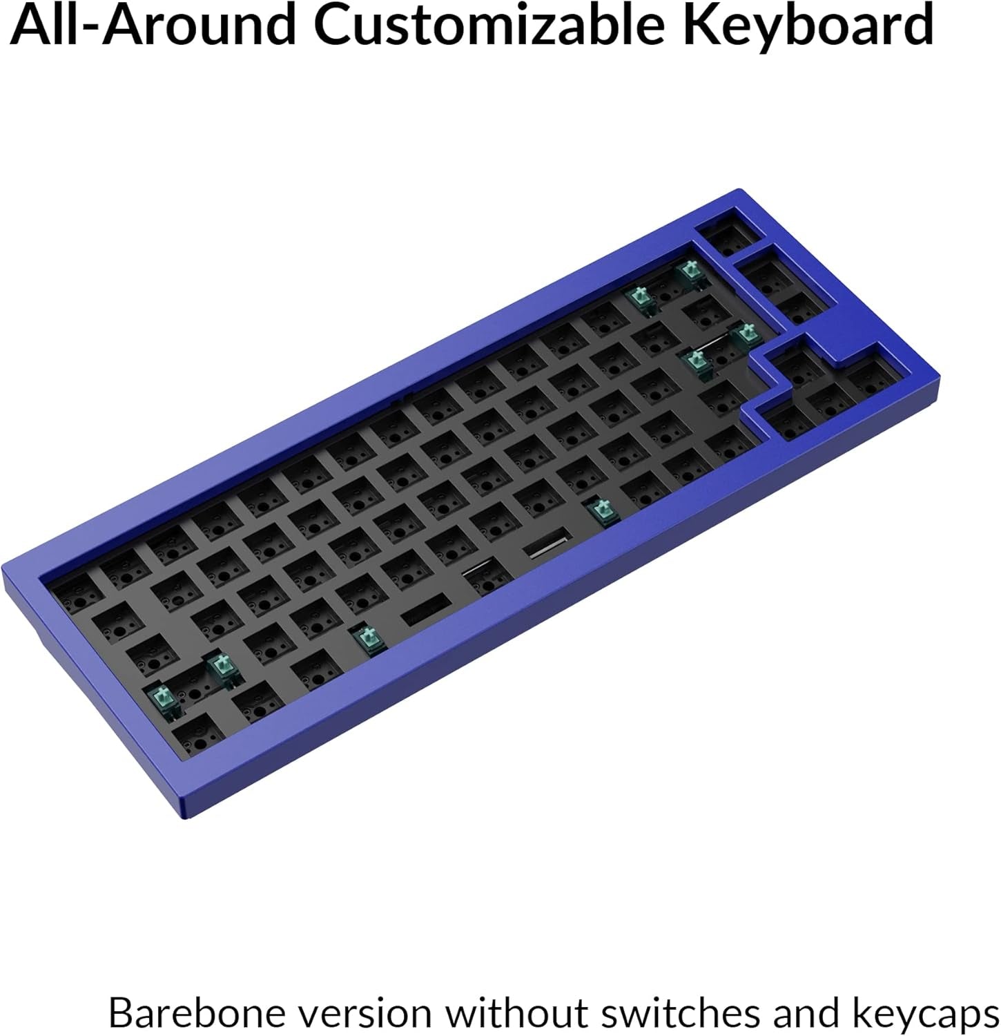 Q2 Custom Mechanical Keyboard Full Aluminum Wired Barebone Version, QMK/VIA Programmable Macro, Compatible with Mac Windows Linux, Hot-Swappable 65% Layout, Double-Gasket DIY Kit - Blue